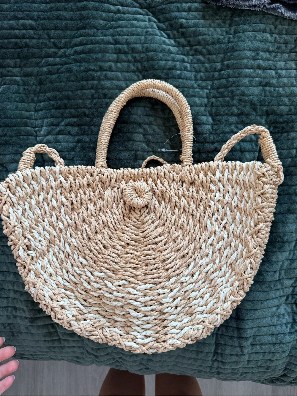 Woven Straw Half-Moon Tote Bag - Natural